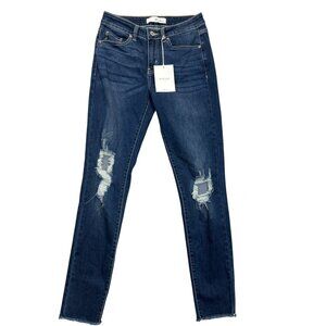 Kancan Jeans Womens 7/27 Blue Denim Distressed Skinny Frayed Hem‎ NWT RN144635